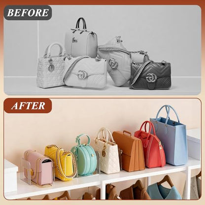 Clear Purse Organizer for Closet, Adjustable Purse Storage Handbag Storage Shelf Dividers, 2 Set Plastic Clutch Dividers for Closet Organizers Perfect for Purse Handbag Books