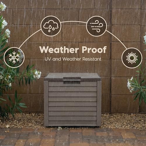 IRIS USA 35 Gallon Outdoor Deck Box, Lockable, Weather-Resistant, Brown | UV-Protected, Waterproof Resin, Patio Storage for Cushions, Garden Tools & Packages