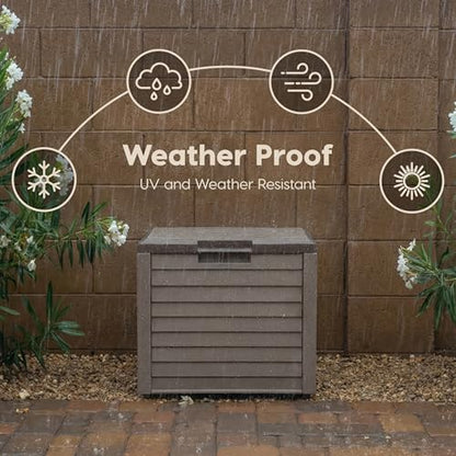 IRIS USA 35 Gallon Outdoor Deck Box, Lockable, Weather-Resistant, Brown | UV-Protected, Waterproof Resin, Patio Storage for Cushions, Garden Tools & Packages
