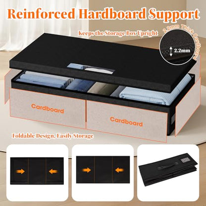 Under Bed Storage Containers with Lids, 2 Pack Foldable Black | Storage organizer, Stackable Clothes Storage Bags, For Blankets Pillows Clothing, Clear Window, 3-Sided Handles, Label Slot