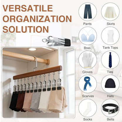 2pcs Closet Organizer with 12 Clips, Space Saving Hanging Closet Organizer, Space-Saving Hat Scarf Clothespins for Jeans Skirts Socks Pant Hangers with Clips