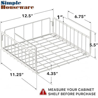 Simple Houseware 2-Pack Under Shelf Wire Metal Basket Shelf, White | Space-Saving Storage Organizer for Kitchen, Pantry, Closet, Office, No Tools Required