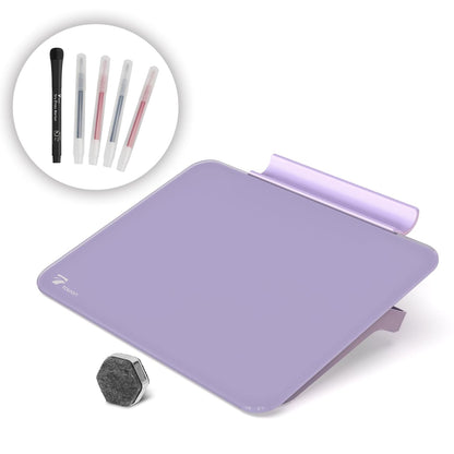 TOWON Small Desk Whiteboard 8x6 in Glass, Mini Standing Easel, Purple | Tempered writing surface, 5 markers, double-sided eraser and adhesive holder, non-slip pads, for dorm, home schooling, gifts