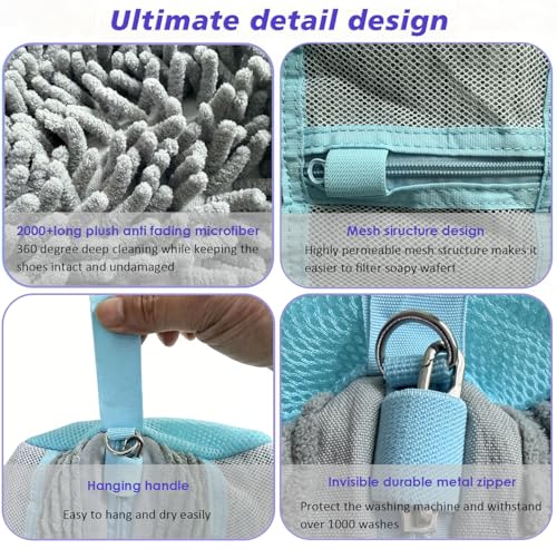 2 Pack Reusable Shoe Wash Bag for Sneakers,（Grey) | Reusable Shoe Washing Machine Bag, Side pockets for washable insoles and shoelaces, Includes 2 Shoe Storage Dust Bags