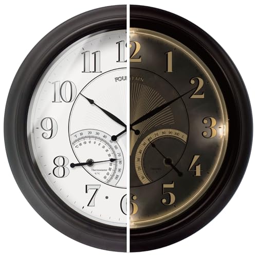 18" Illuminated Outdoor Clocks for Patio Waterproof | Adjustable Thermometer & Hygrometer,Oil Rubbed Bronze Black, IP65 Weatherproof & Easy to Read for Patio,Pool & Home Decor
