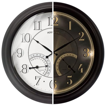 18" Illuminated Outdoor Clocks for Patio Waterproof | Adjustable Thermometer & Hygrometer,Oil Rubbed Bronze Black, IP65 Weatherproof & Easy to Read for Patio,Pool & Home Decor