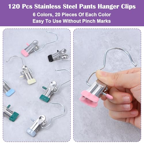 120 Pcs Legging Organizer for Closet Hanging - Stainless Steel Jeans Hangers with Clips, Multi-Purpose Skirt Hangers with Clips for Pants, Shorts, Towels, Boots Storage and Space Saving Solution