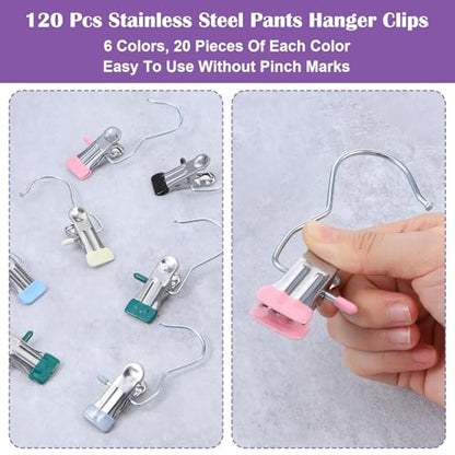 120 Pcs Legging Organizer for Closet Hanging - Stainless Steel Jeans Hangers with Clips, Multi-Purpose Skirt Hangers with Clips for Pants, Shorts, Towels, Boots Storage and Space Saving Solution