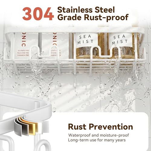 Shower Caddy Adhesive, Rustproof Shower Organizer, Wall Shower Rack | Large Capacity Shower Shelves for Inside Shower, No Drill Shower Storage, Shampoo Shower Holder, Bathroom Shower Shelf