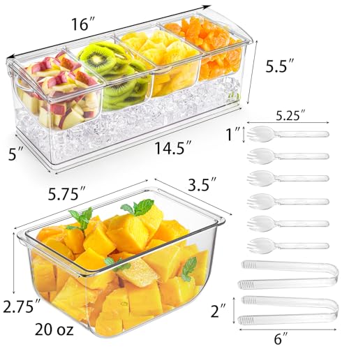 Large Ice Chilled Condiment Server with Lid, 4 Com... (Clear | Plastic)