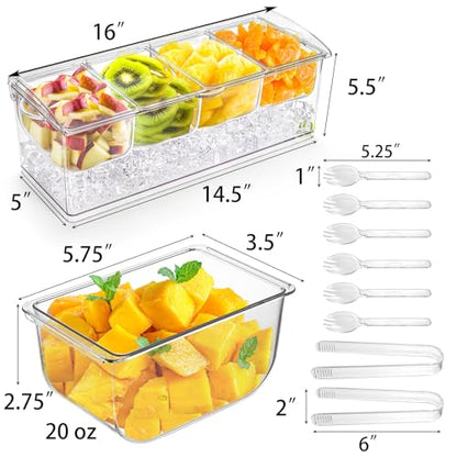Large Ice Chilled Condiment Server with Lid, 4 Com... (Clear | Plastic)