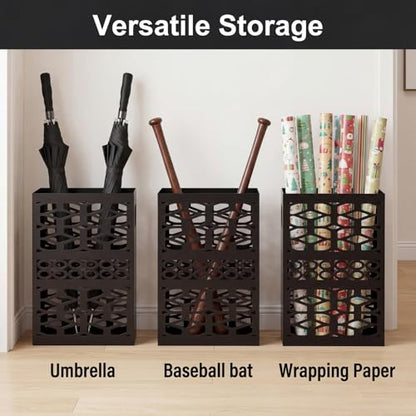 Rectangle Metal Umbrella Stand with 2 Hooks, Entryway Umbrella Holder & Walking Cane Storage, Umbrella Organizer Freestanding for Home, Office, Hotel, Black