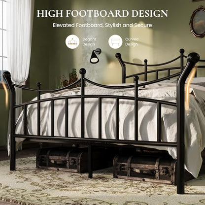 SHA CERLIN 14 Inch Queen Size Metal Bed Frame, Victorian Crown Style Platform Bed Frame with Headboard and Footboard, 12.6" Under-Bed Storage, No Box Spring Needed, Noise Free, Easy Assembly, Black