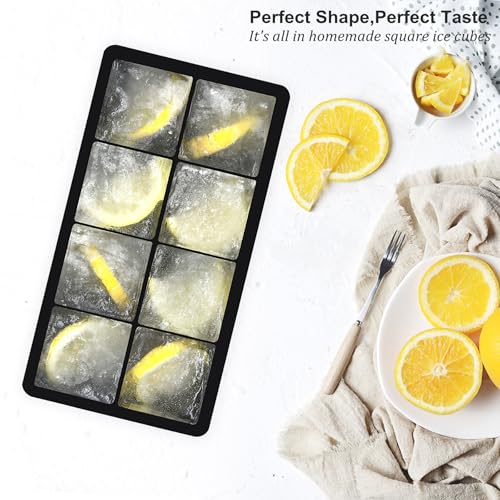 Bangp Large Ice Cube Tray for Whiskey,2 Pack Stackable Big Ice Cube Molds Make 16 Big Whiskey Ice Cubes,Easy Release Square Ice Cube Maker for Cocktails,Whiskey,Soups and Frozen Treats