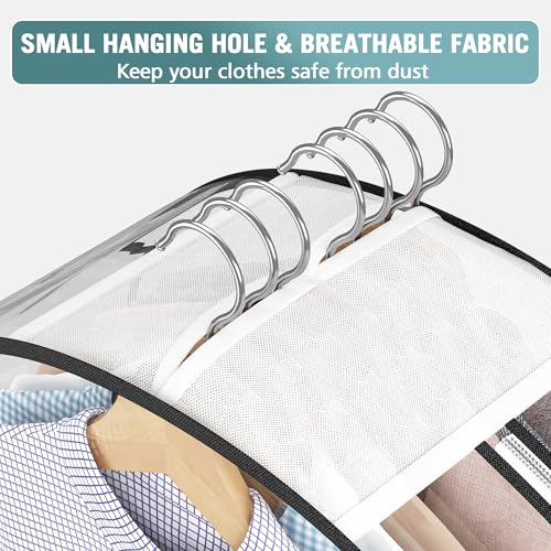 Liuoud Clear Garment Bags for Hanging Clothes 10” Gusseted, 4 Pack, 40” | Suit Bags for Closet Storage with Large Metal Zipper, Breathable odorless Hanging Plastic Clothes Cover for Coat Dress Fur