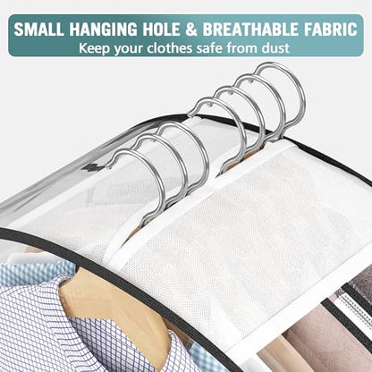 Liuoud Clear Garment Bags for Hanging Clothes 10” Gusseted, 4 Pack, 40” | Suit Bags for Closet Storage with Large Metal Zipper, Breathable odorless Hanging Plastic Clothes Cover for Coat Dress Fur
