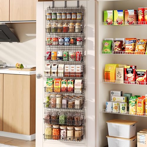 JKsmart 9-Tier Spice Rack Organizer with Door Hook, Wall Mount, and Extra Large Capacity for Pantry Door – Stylish Black Design for Effortless Organization, Ultimate Kitchen Storage Solution