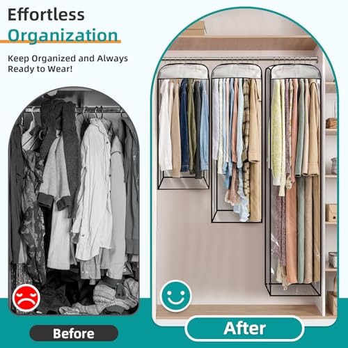 LANDNEOO 6 Pack Clear Garment Bags for Hanging Clothes with Zippers on Double Sides - 32&40&60" Long Suit Bags - 10'' Clothes Storage for Coat, Dress, and Fur in Closet