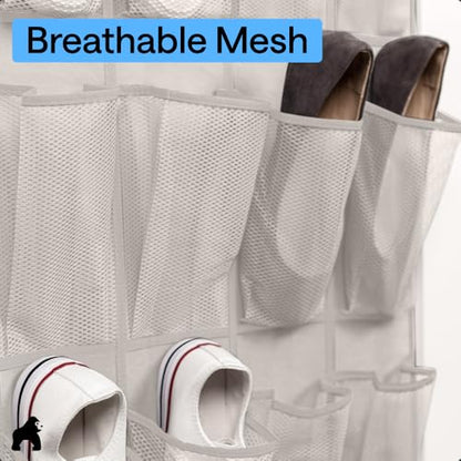 GORILLA GRIP Over the Door Shoe Organizer, 24 Large Breathable Mesh Pockets, Space Saving Hanging Storage Holder, Closet Rack Hanger Holds Up to 40 lbs, Hangs on Closets for Shoes, Accessories, Linen