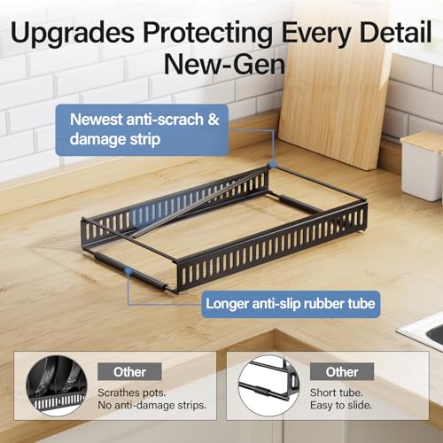 Expandable Pots and Pans Organizer under Cabinet with 10 Dividers | Extends 12"-23", Holds pot lids, pans cookware inside Cabinet, rack with pot lid organizer, Space-saving for kitchen cabinets