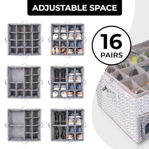 ALCOVA 2-Pack Shoe Organizer for Closet, Holds 32 Pairs, Clear Cover - Gray | 2 Pack holds 32 pairs. Clear dust-proof cover, tear-resistant Oxford fabric, 4 reinforced handles. Folds flat. 17x17x12.5