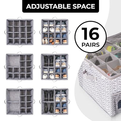 ALCOVA 2-Pack Shoe Organizer for Closet, Holds 32 Pairs, Clear Cover - Gray | 2 Pack holds 32 pairs. Clear dust-proof cover, tear-resistant Oxford fabric, 4 reinforced handles. Folds flat. 17x17x12.5