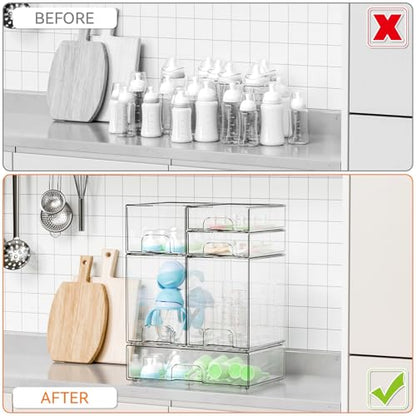 6 Set Clear Baby Bottle Organizer for Countertop,B... (Clear | Acrylic)
