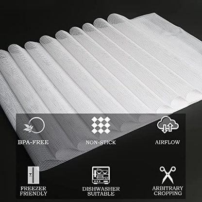 BPA-Free Nonstick Silicone Dehydrator Sheet for Excalibur, 14x14 in 10-pack | Fine Mesh Liners Help Stop Dried Food From Sticking, Lift Food Intact, and Cut Cleanup Time - Dishwasher Safe