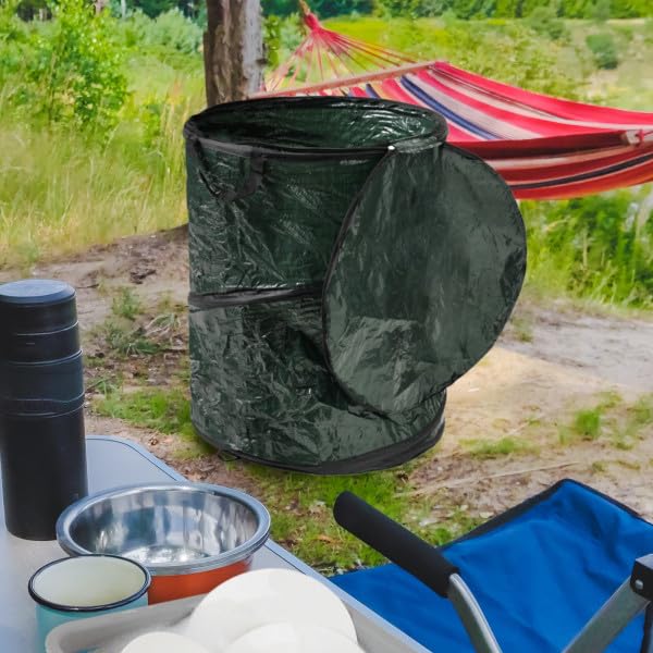 Collapsible Trash Can - Pop Up 44-Gallon Outdoor Portable Garbage Bag Holder with Zippered Lid - Recycle Bin for Camping or Parties by Wakeman (Green)