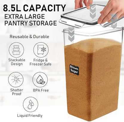 8.5L/287Oz Extra Large Airtight Food Storage Containers (2 PC) with Lids, Kitchen and Pantry Organization Containers for Baking Supplies, Cereal, Flour, Sugar, Rice (BPA Free)