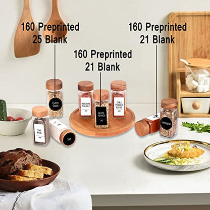 24 Pack 4oz Glass Spice Jars with 547 Labels, Acacia Wood Lids