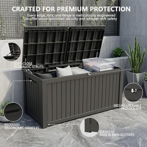 Outdoor Storage Box, 200 Gallon Waterproof Deck Box [Upgraded 3.0], Premium Hydraulic Cushion Storage Chest, High-Load Lockable Two-Seater Patio Storage Bench, Large Country Estate, Black