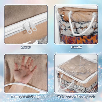 10pcs clear storages bag bed sheet organizer clear zippered storage bags with Handle cube storage bags with zipper Plastic Two-Way Zipper Foldable Plastic Closet Organizer towel for closet