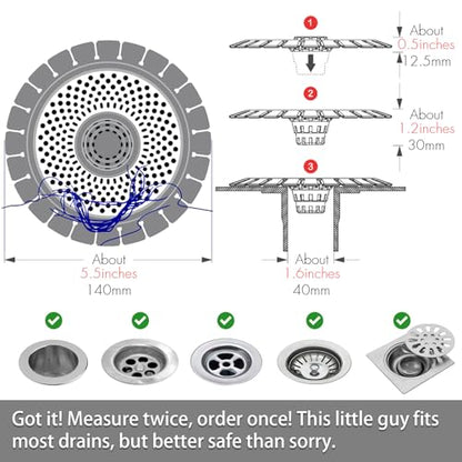 QAP Shower Drain Hair Catcher, Stainless Steel Bathtub Strainer 2-Pack | Efficient clog prevention; Rustproof durable silicone; Easy cleanup rim; Universal snug tub fit