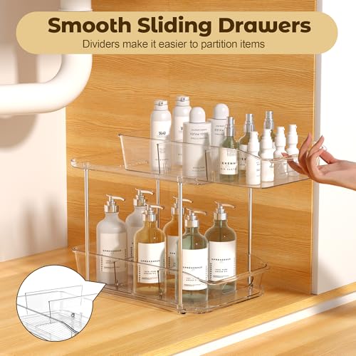 2 Tier Pull-Out Organizer for Bathroom Kitchen, Un... (2 Count | Transparent | PET)