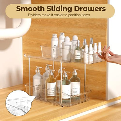 2 Tier Pull-Out Organizer for Bathroom Kitchen, Un... (2 Count | Transparent | PET)