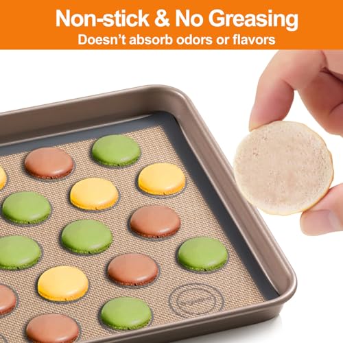 Macaron Silicone Baking Mats Kit (16pcs set) Macaroon Baking Mat Set of 2 Half Sheet Macaron Silicone Mat Nonstick Macaron Mat Sheet,6 Piping Tip,2 Piping Bag with 3 Bag Tie,2 coupler