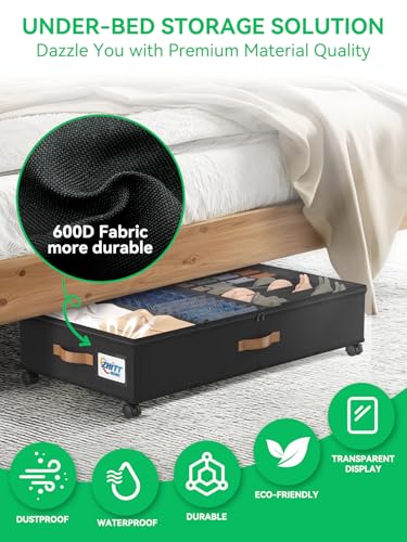 Under Bed Storage with Wheels, Under the Bed Storage Containers Lids | 2-Pack 58L & 1-Pack 15L Box, Organizer Bins Rolling Underbed Storage for Clothes, Underwear, Socks, Shoes
