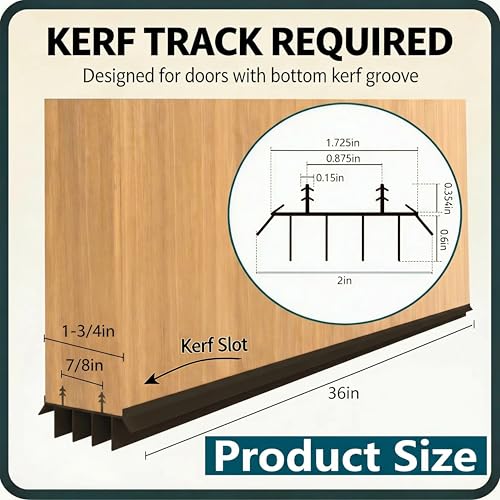 [2 Pack] 36 Inch Exterior Door Sweep with Vinyl Fins – Under Door Weather Stripping Seal for Exterior Doors with Kerf Track | Bottom Door Seal Strip | Draft Stopper & Rodent Proof (Brown)