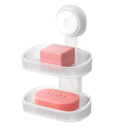 TAILI Soap Holder, Soap Dish for Shower Suction Cup, Bar Soap Holder, Clear | 2 Layer Removable Soap Holder Shower, Soap Tray for Shower Wall, Drill Free Sponge Holder, Bathroom & Kitchen, No drill