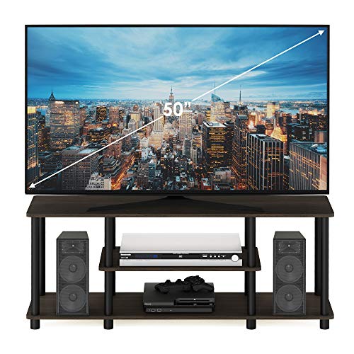 Furinno Turn-N-Tube No Tools 3D 3-Tier Entertainment TV Stand up to 50 inch TV, Round Tubes, Dark Brown / Black | for TV up to 50 Inch, Open Frame Rectangular Entertainment Center with Storage Shelf, TV Console, for Living Room, Bedroom