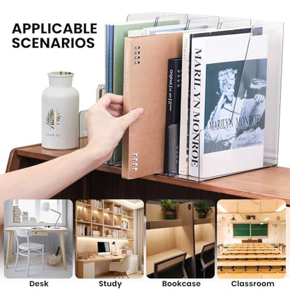 Vertical Magazine File Holder, Clear, 4 Pack | Plastic, Holds Magazines, Binders, Notebooks, Envelopes, Desk Organizer and Storage Bins