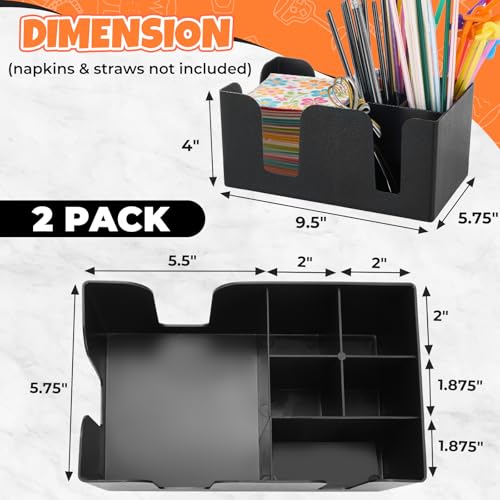 Bar Caddy with 6 Compartments, Plastic Bar Organizer, Bar Organizer Holds Napkins, Toothpicks, Straws - 9.5" L x 5.75" W (2)