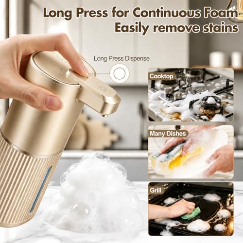 Automatic Soap Dispenser, Foaming Soap Dispenser Touchless with Continuous Dispensing, 4-Level Adjustable, Rechargeable Hand Soap Dispensers, Wall Mounted or Countertop for Bathroom & Kitchen