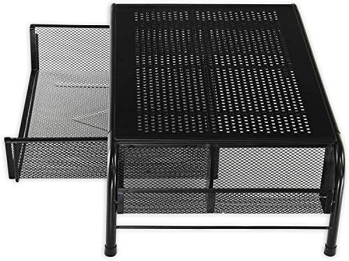 Simple Houseware Metal Desk Monitor Stand Riser w/ Organizer Drawer, Black | Side Storage for Office Supplies