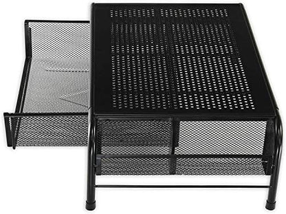 Simple Houseware Metal Desk Monitor Stand Riser w/ Organizer Drawer, Black | Side Storage for Office Supplies