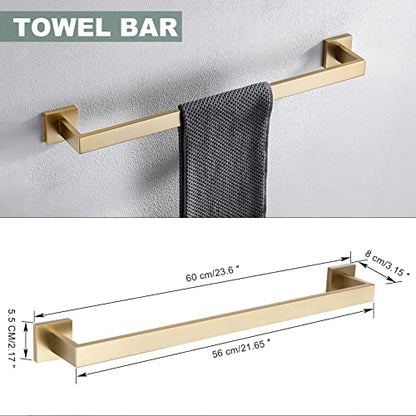 Brushed Gold Bathroom Towel Bar Holder Sets Premium Stainless Steel 4-Piece Bathroom Hardware Set Wall Mounted Bathroom Toilet Paper Holder with Shelf Set.