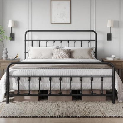 Yaheetech King Bed Frame with Headboard, Victorian Vintage Black Iron