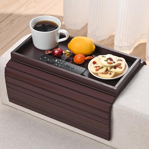 Bamboo Sofa Arm Tray, Anti-Dropping Couch Arm Tray... (Mahogany | Bamboo)