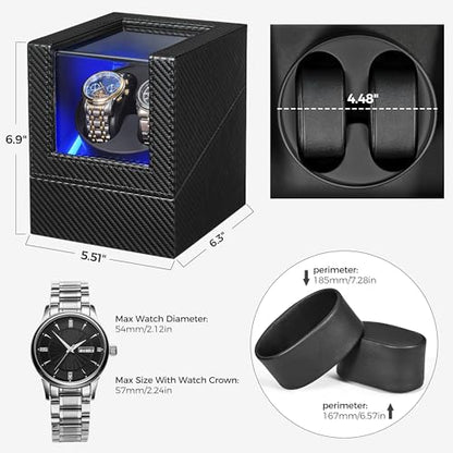 BEWISHOME Watch Winder for Automatic Watches,Double Watch Widner with Light | 4 Modes, Automatic Watch Winder Box Watch Spinner with Japanese Quiet Motor Type-C Adapter or Battery Powered, SYQ02C
